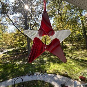 #5106 STAR MULTI COLOR 5 POINT ORNEMENT RED & WHITE FUSED SUN CATCHER COLLECTABL
